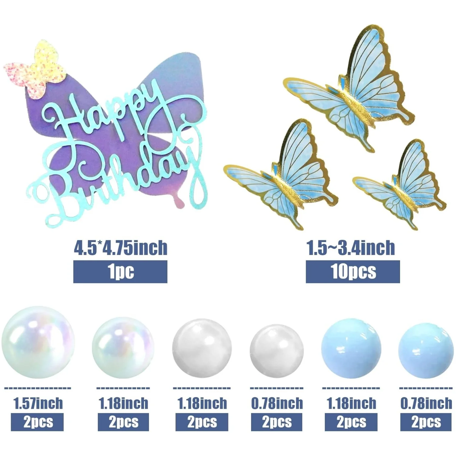 Dekoracja tortu motylkowego Dekoracje tortu z pianki z niebieskimi kulkami na wesele Baby Shower Urodziny Boho Impreza tematyczna