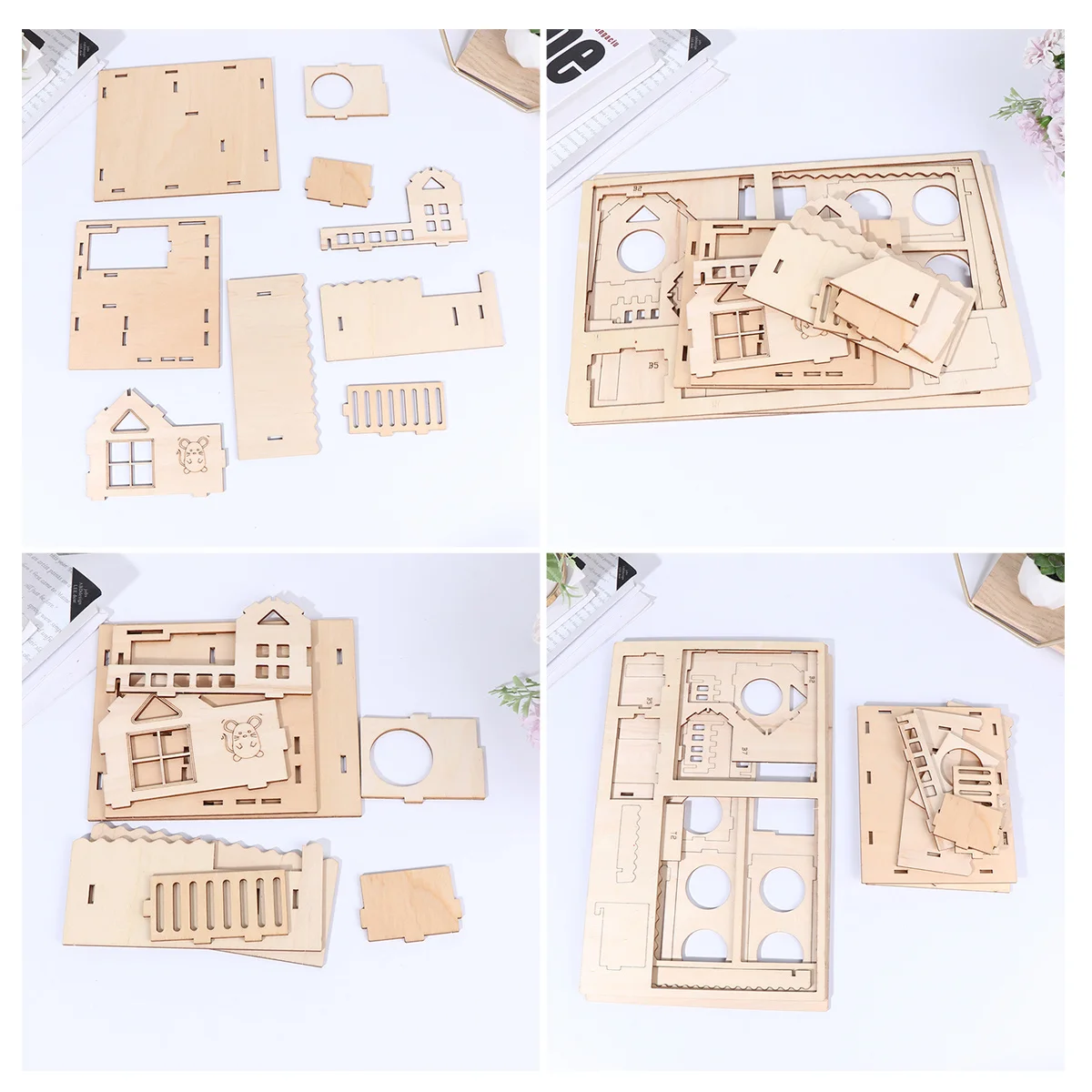 

Wooden Hamster House Solid Wood Color DIY Painting Villa Wide Entrance Hollow Design Metal Lock Hamster