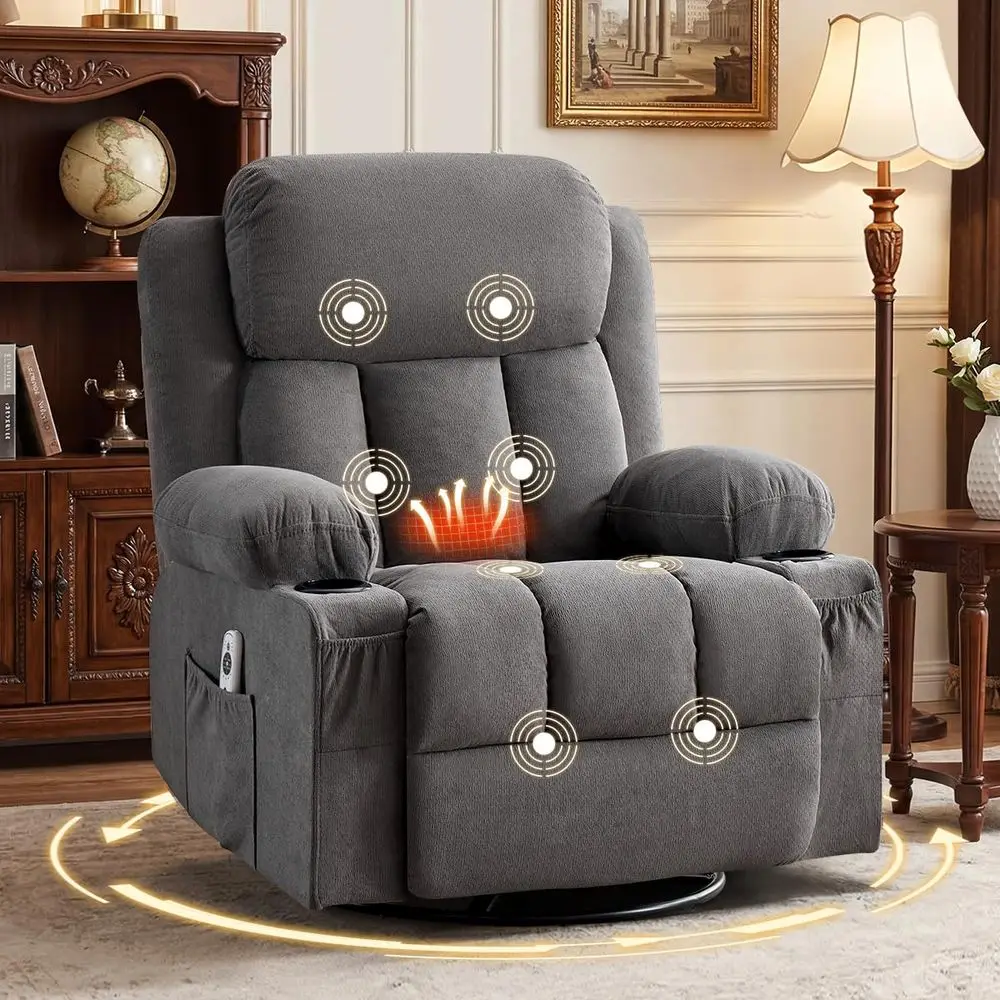 Rocker Recliner Chair with Vibration Massage amp Lumbar Heating, Ergonomic Lounge Chair for Living Room, Rocking Function, Side