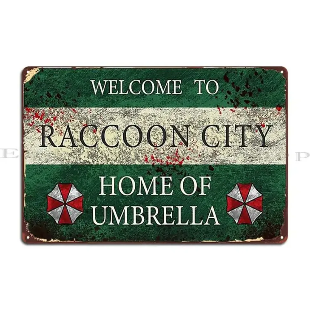 HD Metal Tin Sign Vintage Resident Evil Raccoon City Wall Decor Retro Umbrella Corporation Sign for Home Bar Man Cave Game Ro