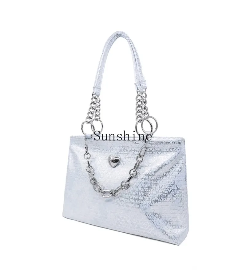 

Premium shoulder bag silver women's large-capacity commuting versatile sweet cool