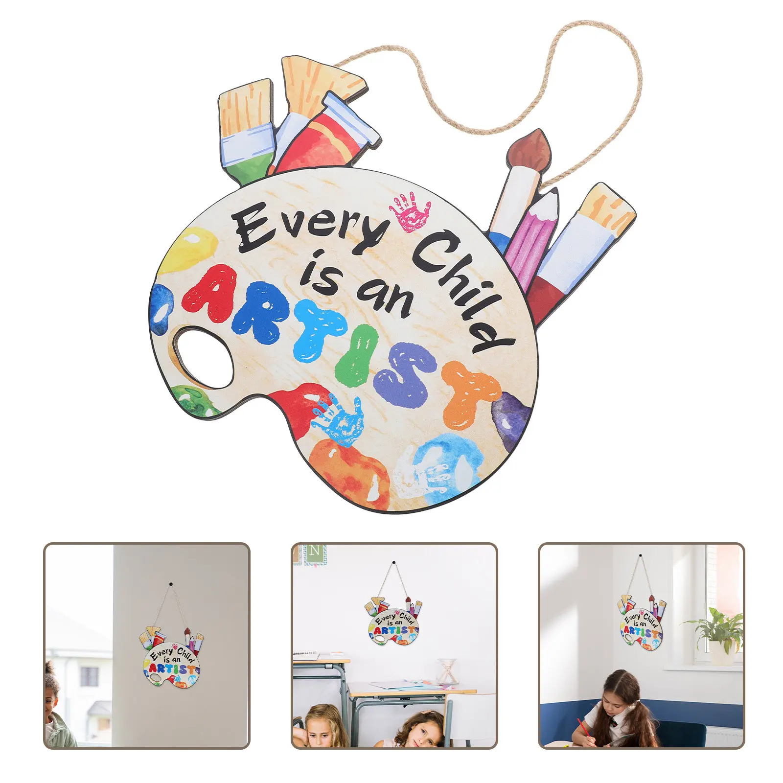 Colorful Classroom Wooden Wall Sign Hanging Decor Art Palette Ornaments Door Hangers Home DIY Crafts Classroom Wooden Sign