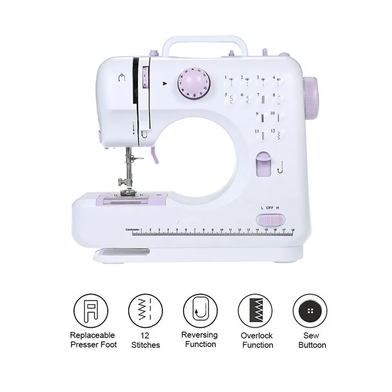 Mini Electric Household Crafting Mending Overlock 12 Stitches Pedal Beginners With Presser Foot Portable Sewing Machine