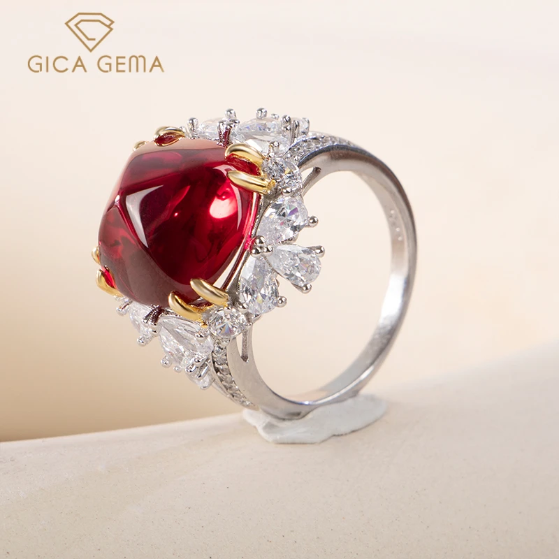 

Gica Gema 925 Sterling Silver Red Zircon Elegant Stackable Finger Ring Eternity Bands For Women Christmas Gifts Fine Jewelry