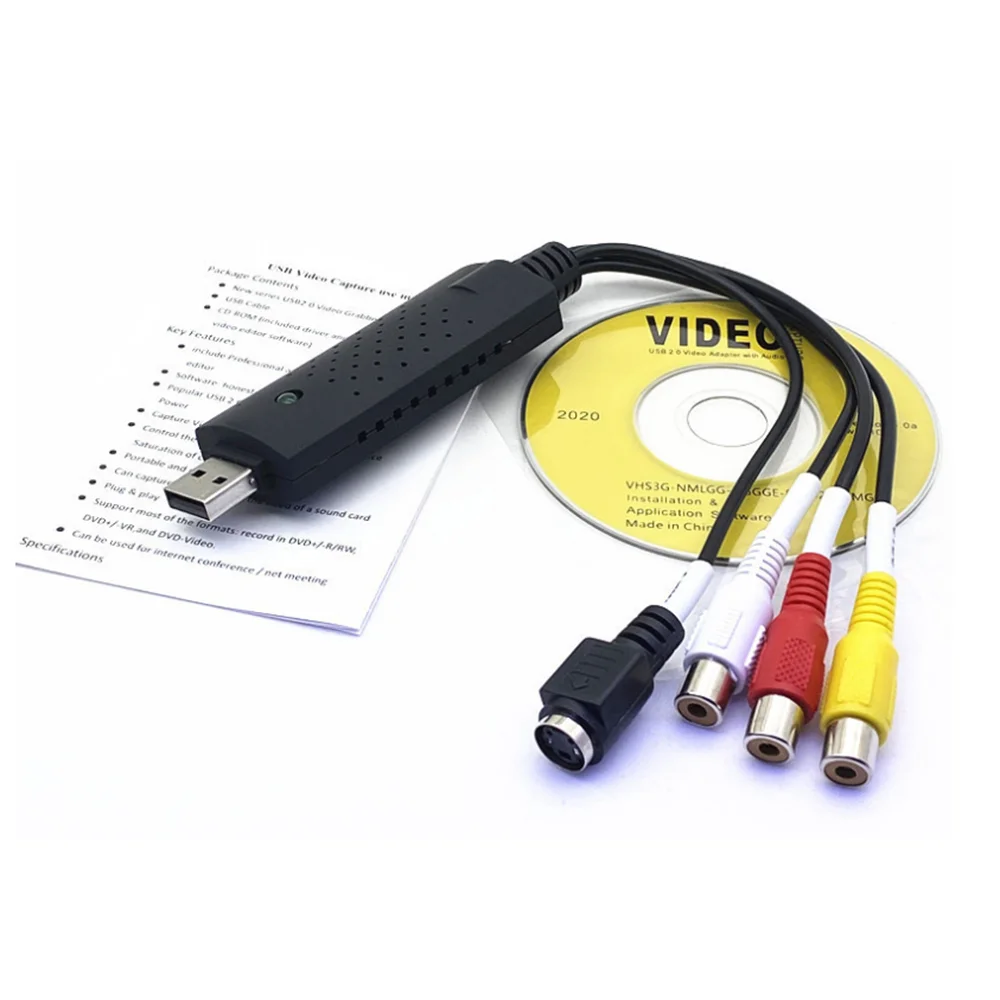 USB Audio Video Capture Card Adapter with USB Cable USB 2.0 to RCA Video Capture Converter For TV DVD VHS Capture Device