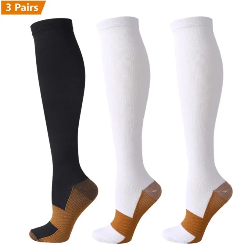 3 Paar Koperen Compressie Sokken Vrouwen Mannen Anti Vermoeidheid Pijnbestrijding Afgestudeerd Unisex Compressie Kousen Knie Hoge 15-20 MmHg