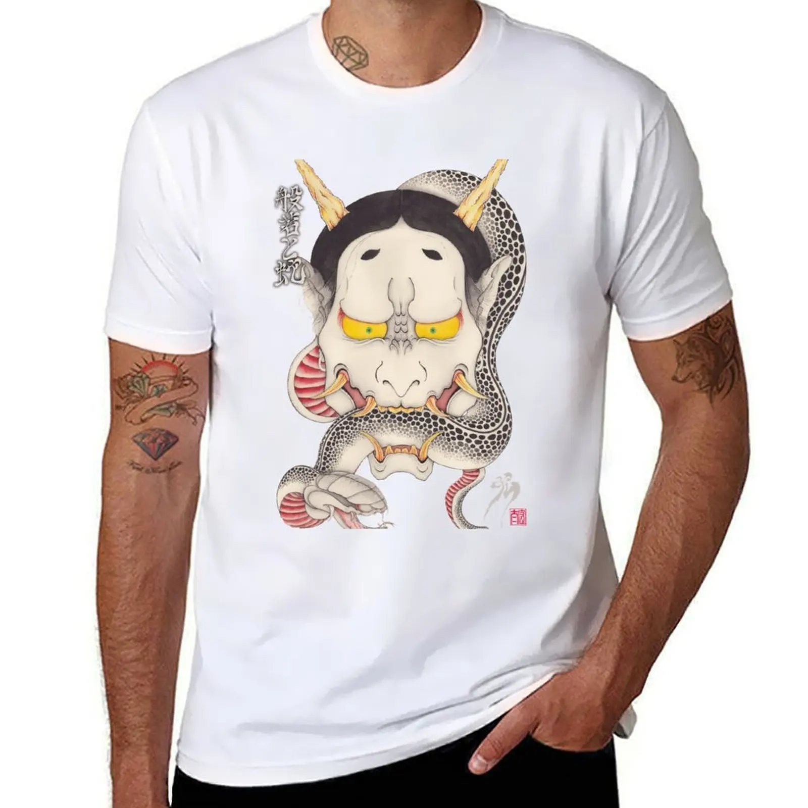 

hannya and snake T-Shirt man t shirt designer t shirt for man 100 percent cotton T-Shirt