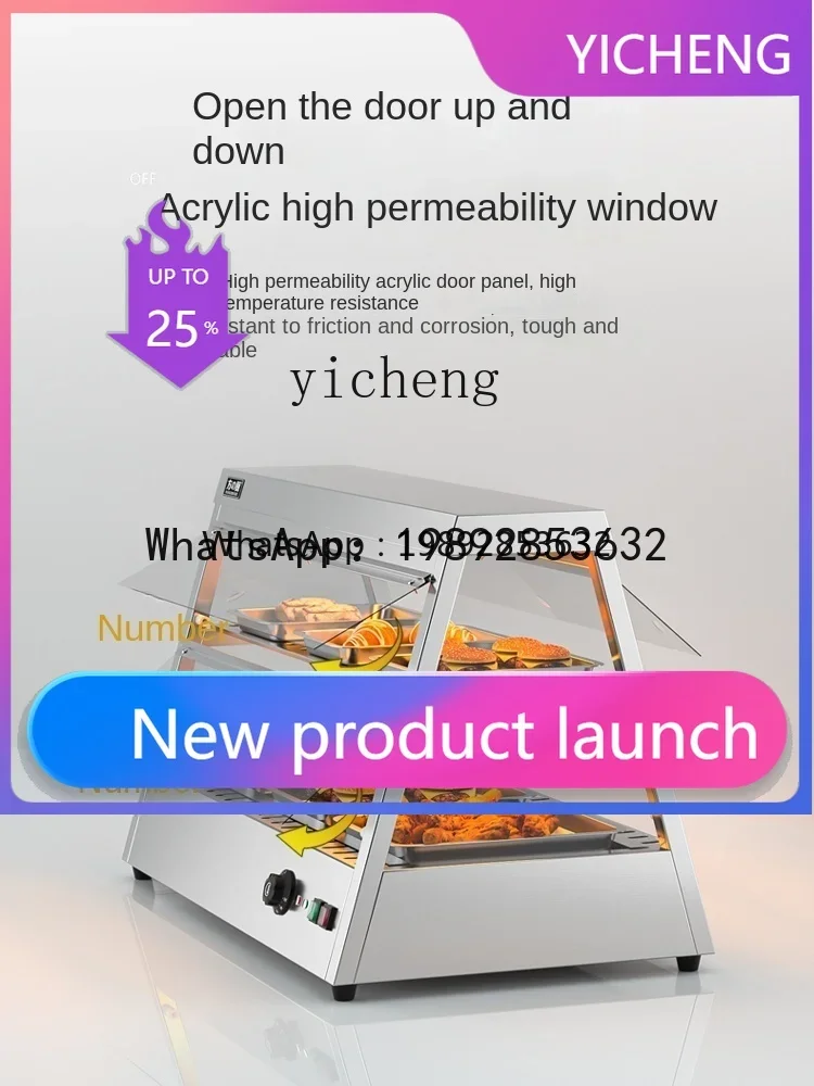 H24 Heated Display Cabinet Commercial Heating Constant Temperature Cake Cooked Food Egg Tart Display Cabinet