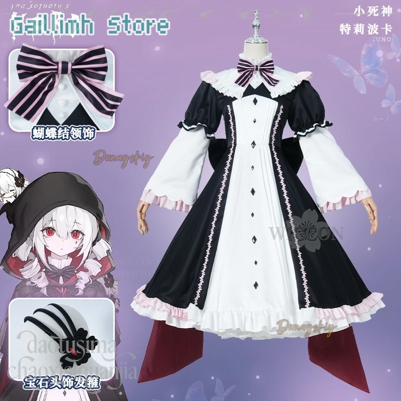 

Tlipoca Cosplay Anime Game Yog-Sothoth's Yard 코스프레 Kawaii Demon Witch Black White Dress Goth Lolita Y2K Cute Wigs Halloween