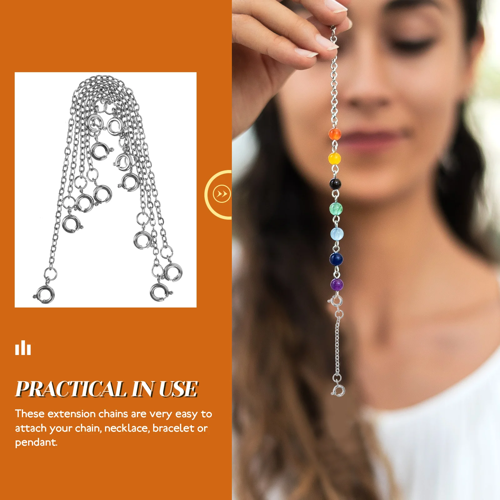 

6 Silver Flat Chains for DIY Necklace Bracelet Extender Classic Durable Jewelry Accessories Not Fade Easy to Use