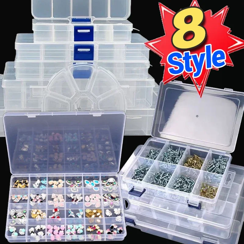 

Plastic Storage Box for Jewelry Compartment Adjustable Container Rectangle Storage Boxes Beads Ring Earring Clear Organizer Case