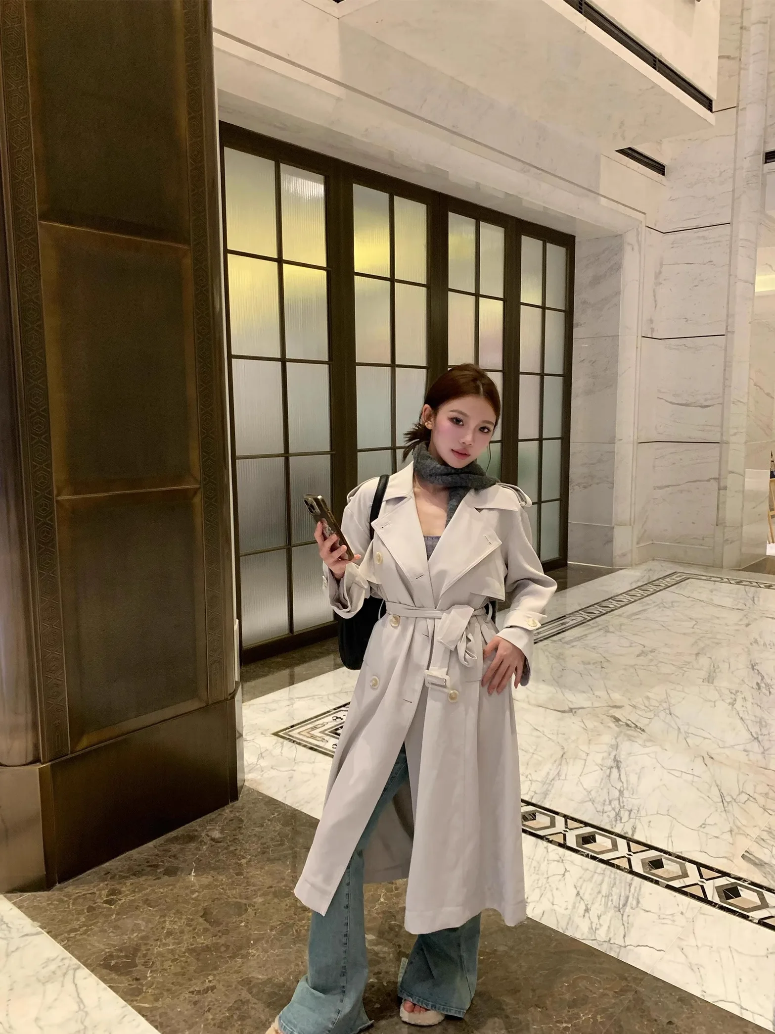 

Женское двубортное пальто EU IIWAN в британском стиле, осеннее, новое, элегантное, длинное, для повседневной носки, простое и стильное