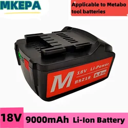 18V 9.0Ah Battery for Metabo Cordless Power Tool Drill Drivers Wrench Hammers for Metabo 18V Battery 9000mah BSZ18 625591000