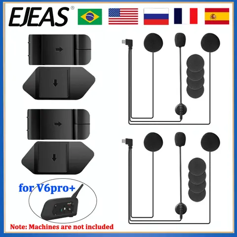 EJEAS V6 PRO + 오토바이 헬멧 헤드셋 이어폰 마이크 스피커 Type-C 새로운 스타일 장착 클립 양면 테이프 선물