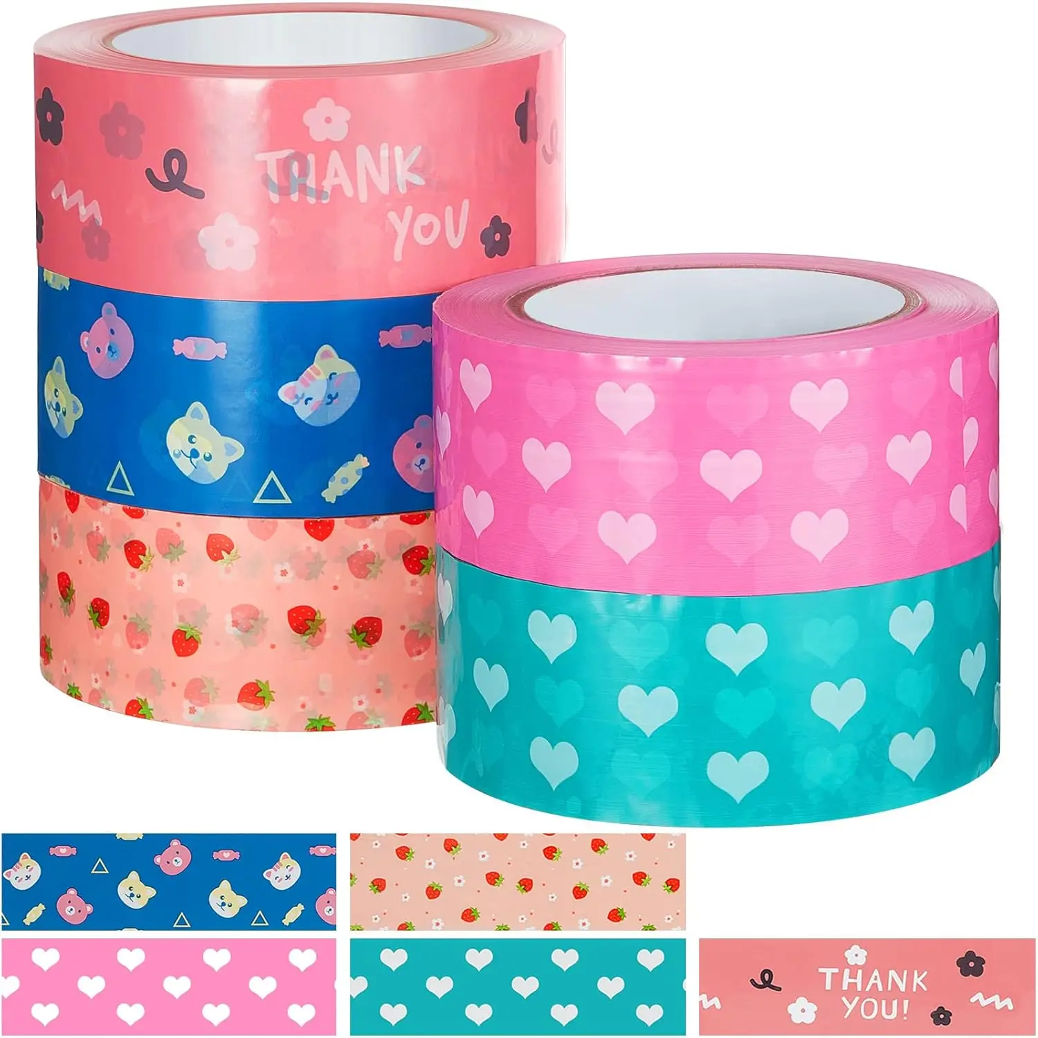

5 Rolls Cute Heart Packing Tape Colorful Printing Shipping Tape Cartoon Package Tape Decorative and Colored Tape Duct Ta