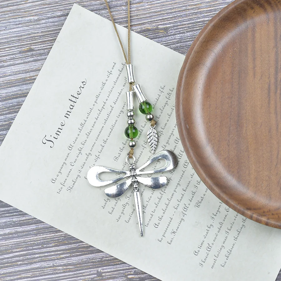 DIY accessories Creative retro long wax rope dragonfly pendant necklace cross-border fashion literary and antique versatile neck