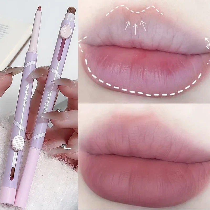 ใหม่ Lip Pen Lip Liner ปากกา Matte ลิปสติกปากกา Silver Long Lasting Lip Contouring Nonstick Lipliner ดินสอเกาหลีแต่งหน้าพร้อมแปรง