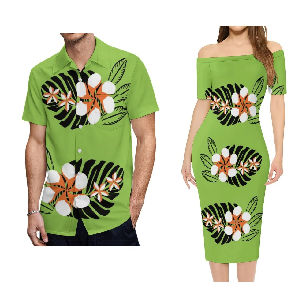 2025 Vestidos populares ajustados con un solo hombro para mujer, ropa polinesia, vestidos de noche de cóctel samoano y camisas para hombre