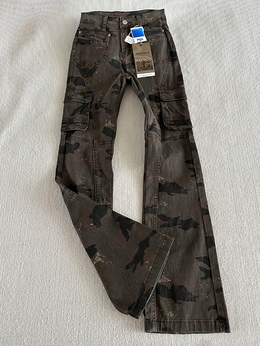 

Мужские брюки Zlayco с высокой талией, камуфляжные, с множеством карманов, CleanFit, с дизайном Knife Design, в американском уличном стиле, рабочая одежда для лесорубов, прямого кроя