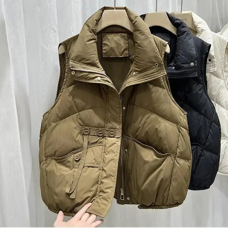 

Down cotton vest women's 2024 autumn and winter new Korean version loose three button sleeveless bread jacket down cotton vest