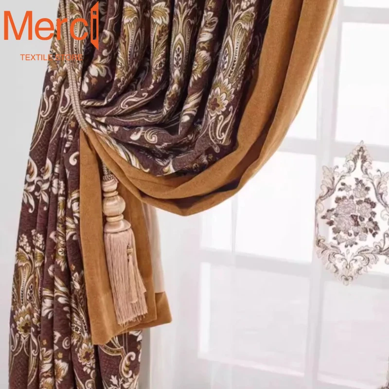 

Chenille Luxury Curtains for Living Room Vintage Blackout Curtains for Villa Bedroom Elegant Design Custom Size Home Decor