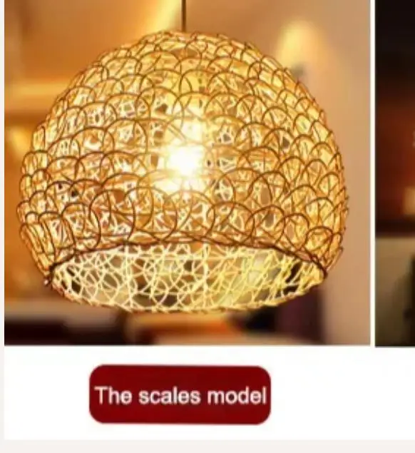 

LED Rattan Chandelier Round Bird's Nest House Straw Hat Bamboo Lamp Pastoral Vintage Restaurant Chandelie Light