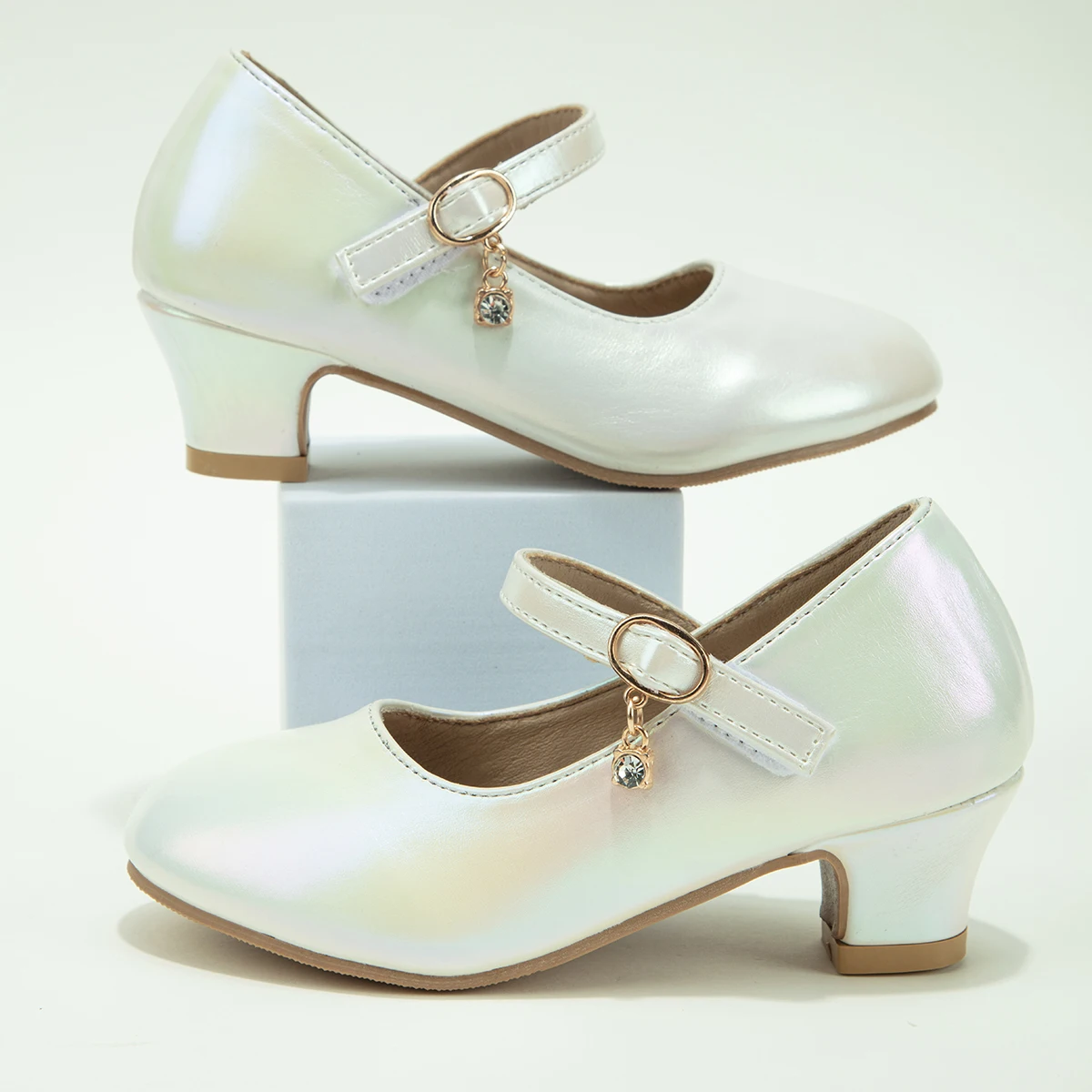 Children Girls Leather Shoes White Princess High Heel Shoes For Kids Girls Performance Dress Student Show Dance Sandals