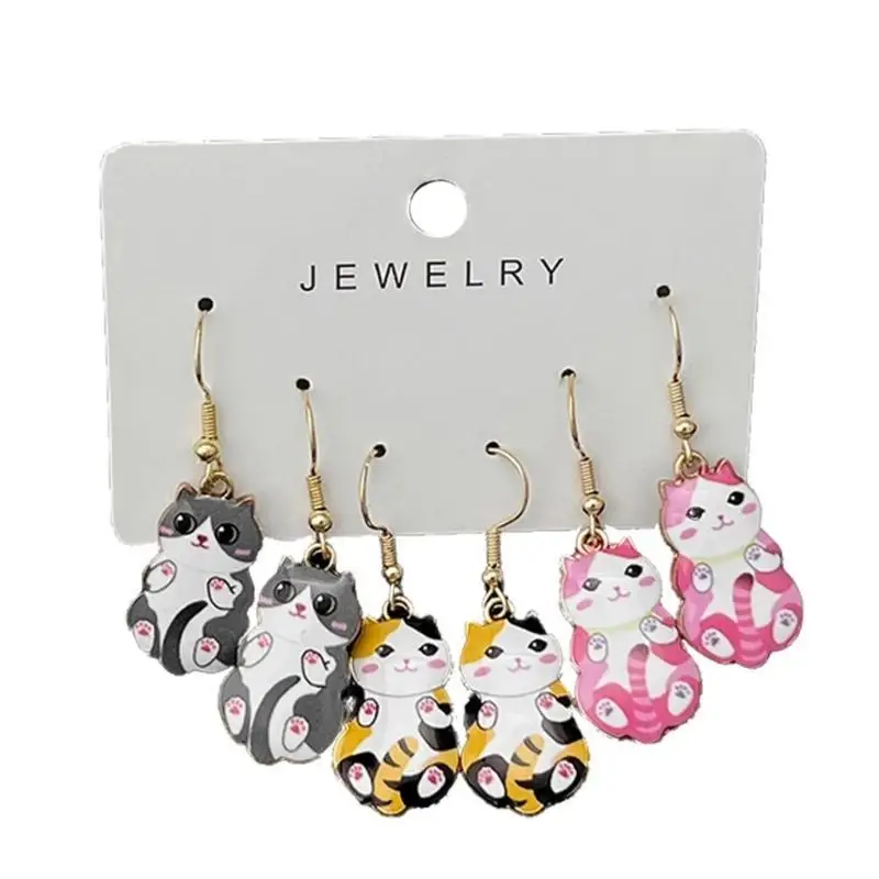 P9FE 3 Pairs Cartoon Earrings Set Hangings Tail Ears Pendant Fashion Jewelry