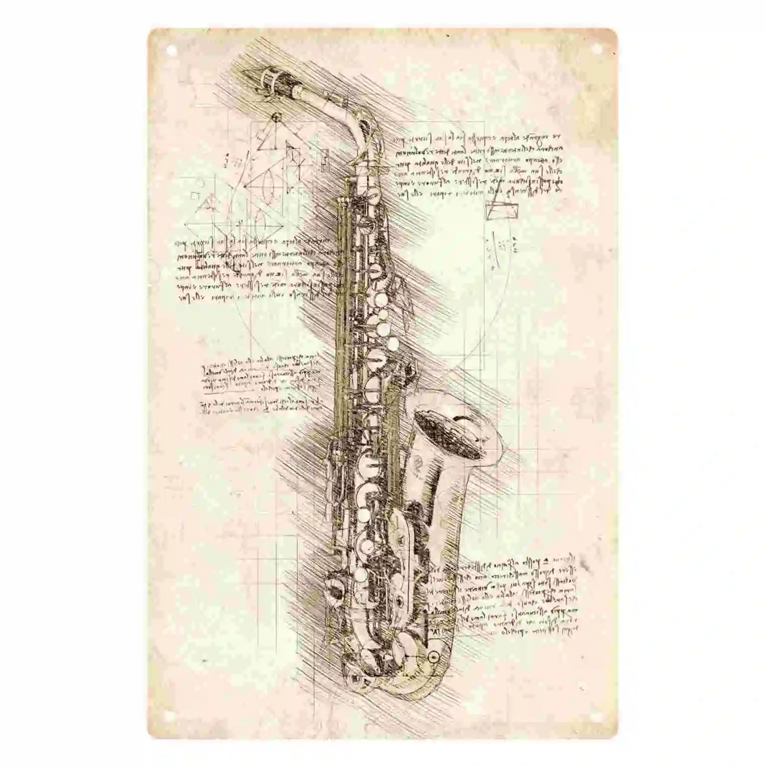 2D FLAT 1pc Vintage Saxophone Sketch Art Metal Wall Sign Decoration for Music Room Cafe Bar Bedroom Porch And Garden