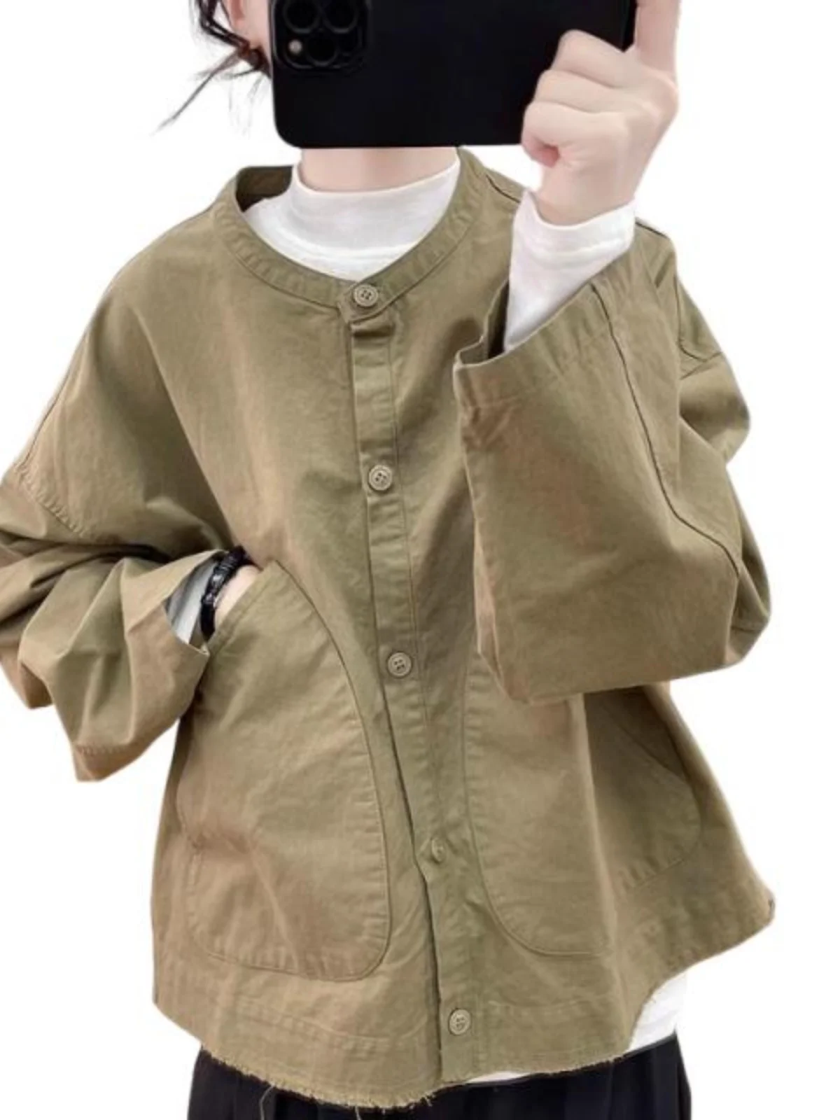 

Pure Cotton Women's Jaet Casual Loose Fit Sli Versatile Long Sve round Ne Button up Coat for Commute And Leisure