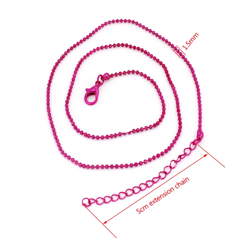 5Pcs 1.5mm 50cm+5cm Length Colorful Ball Bead Chains Necklace For Charms Pendants DIY Jewelry Making Accessories 17.7inch view 3
