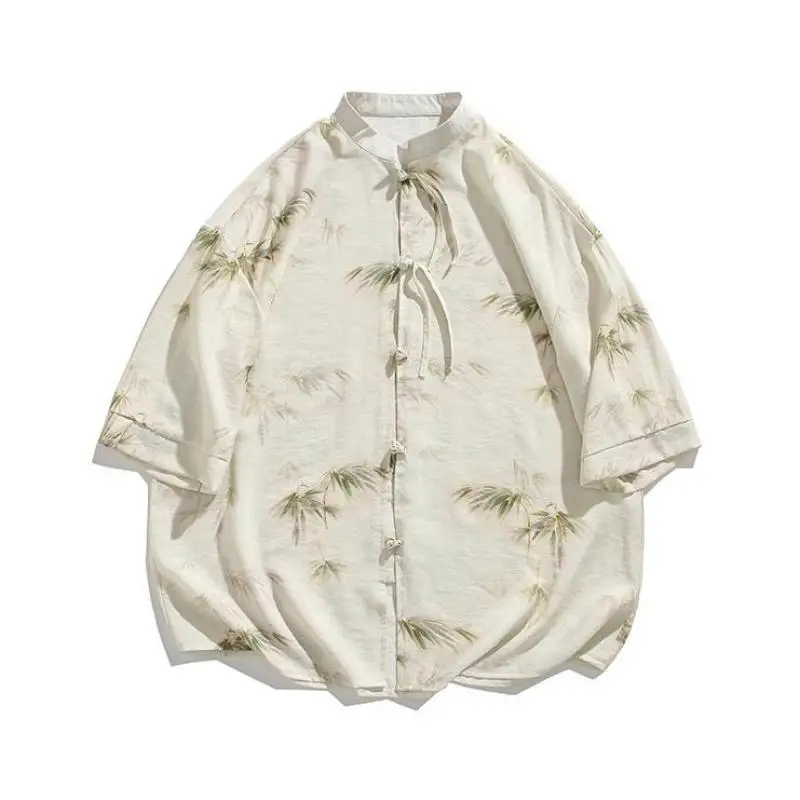 M-XXXXXL Plus Size Men Elegant Bamboo Print Mandarin Collar Shirt Traditional Chinese Style Fashion Clothing for Men & Women 5XL