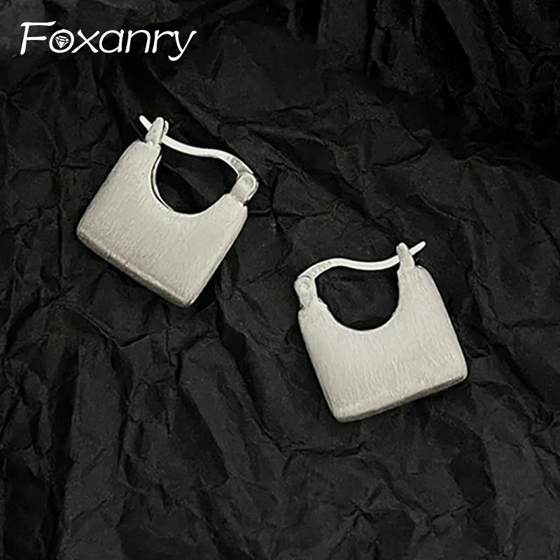 Foxanry Prevent Allergy Silver Color Trendy Earrings for Women Couples Korean Cute Simple Scrub Geometric Handmade Party Jewelry