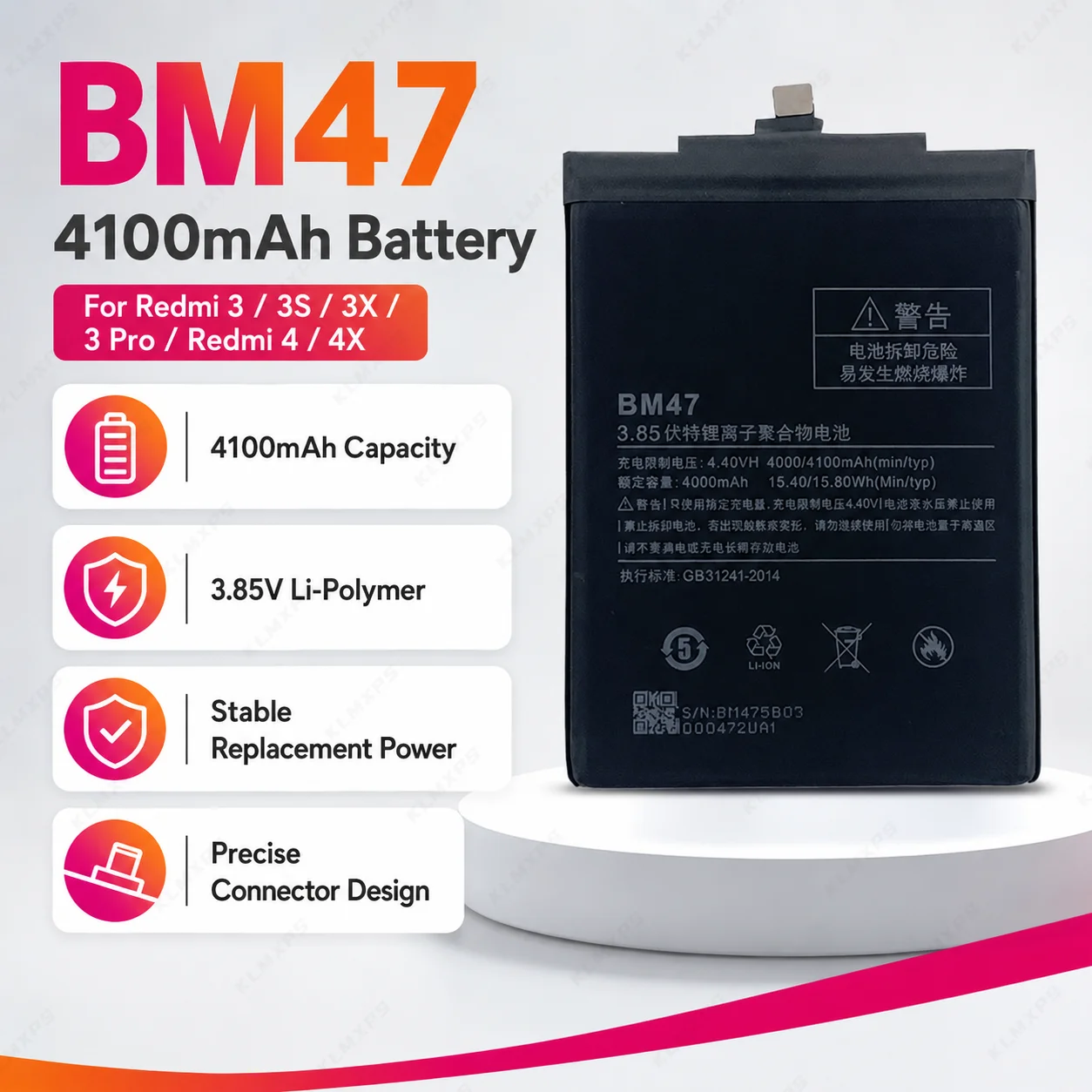 Replacement BM47 Battery 4100mAh For Xiaomi Redmi 3 3S 3X 3 Pro 4X Mobile Phone Battery with Repair Tools Pack