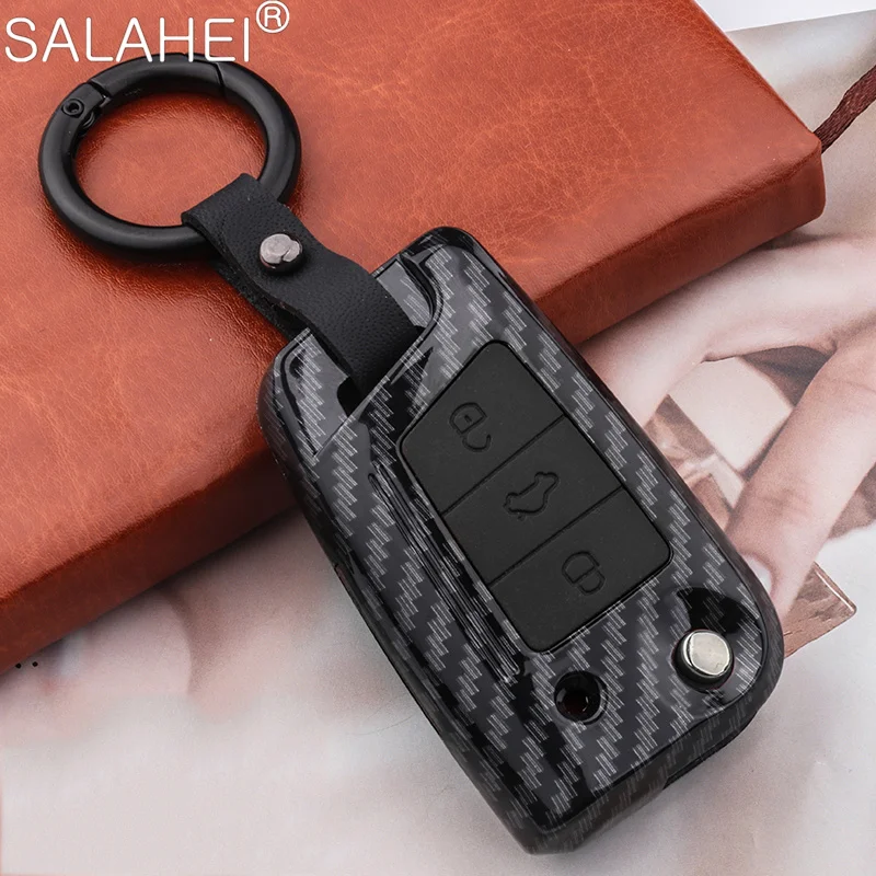 

ABS Carbon Fiber Car Key Case Cover Bag Keychain Protector For VW Volkswagen Golf 7 MK7 Tiguan MK2 Car Remote Key Case Cover Fob