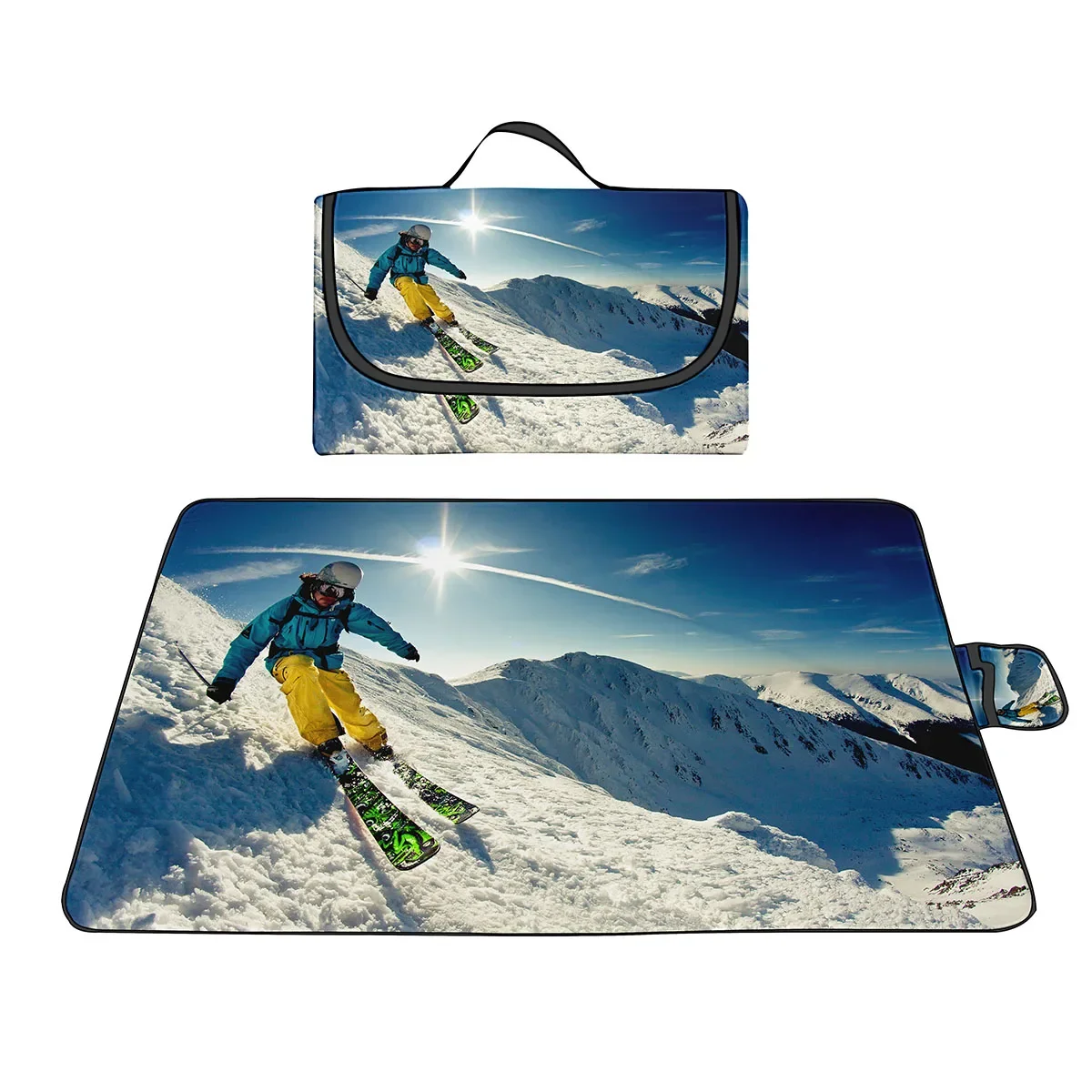 

Picnic Mat Waterproof Mountain Landscape Ski Slope Winter Seasonal Sport and Image Large Outdoor Mat for Beach Camping Hiking