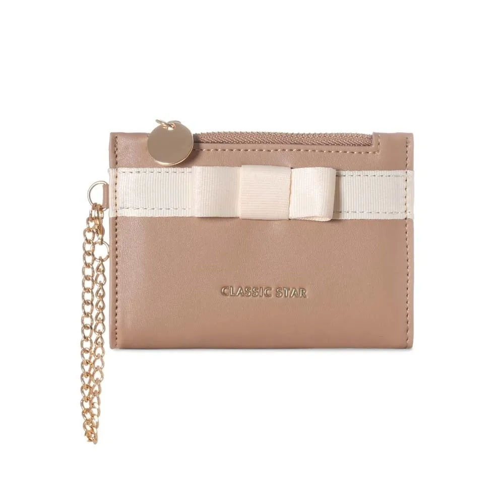Portable Candy Color Wallet Bow Small Pouch PVC Short Leather Purse Multiple Card Anti-splash Water Folding Card Bag Women