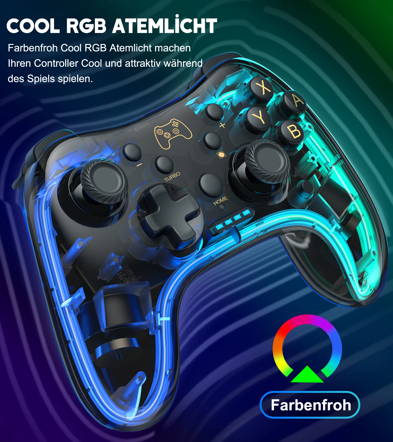 BEBONCOOL Q220 RGB Gamepad Wireless RGB Pro Controller, Compatible with Nintendo Switch Lite/Switch Oled/PC/iOS/Android