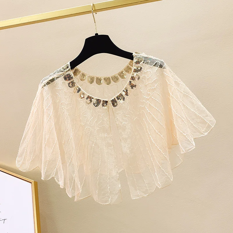 Free Size Sequined Summer New Arrival Beaded Women Wedding Wedding Cape Red Beige Pink Blue White Black Bolero Cloak Shawl