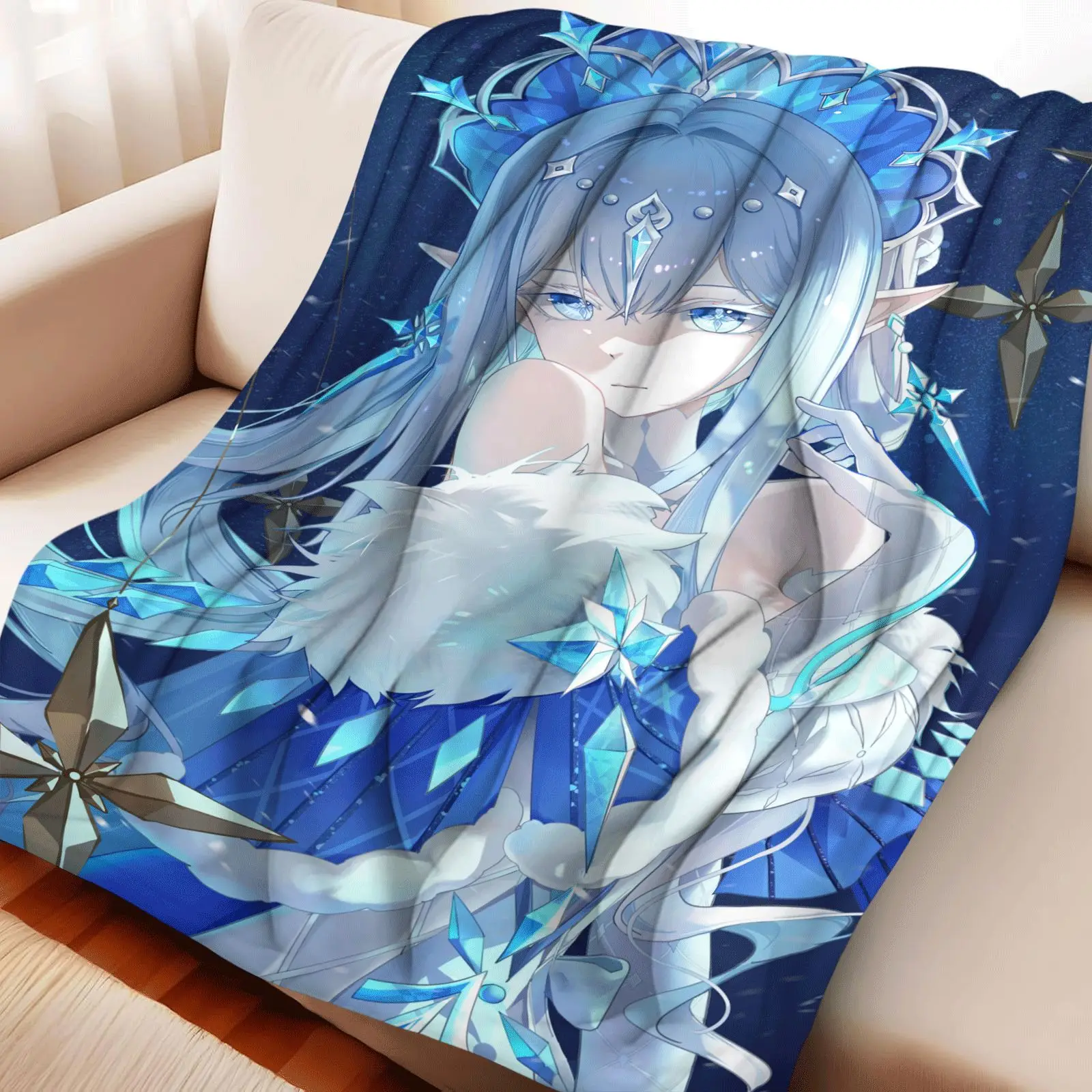 Cartoon Genshin Impact Tsaritsa Flannel Blanket Anime Printed Soft Universal Blankets Multifunctional Blankets Decor Home