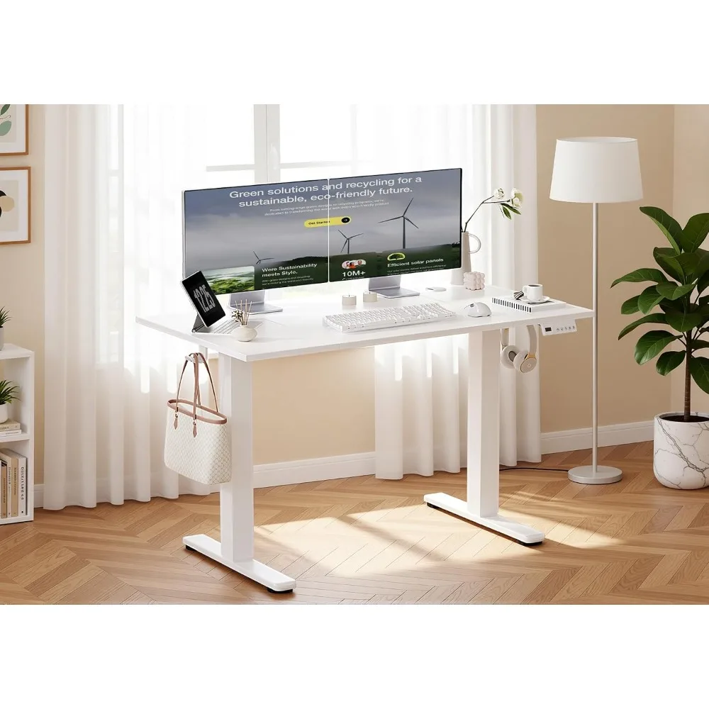 Electric Height Adjustable Standing Desk 48x24 Inch Cold White Sit Stand Computer Desk