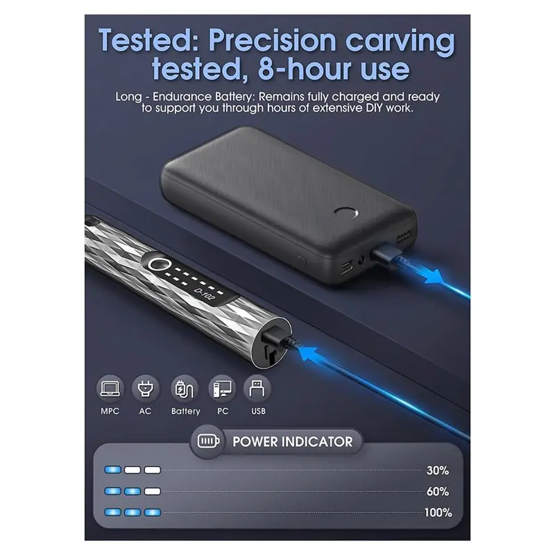 Ferramenta de gravação rotativa alimentada por bateria recarregável ABRB-USB com configurações de 3 velocidades e 37 acessórios para artesanato versátil