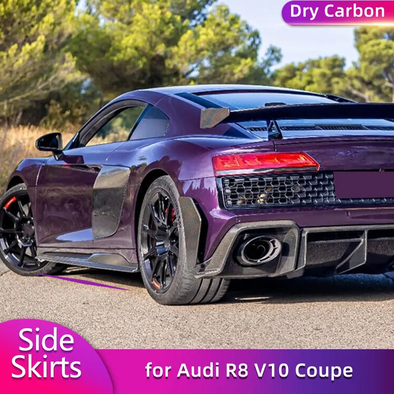 

Предварительно выдвижные боковые юбки из сухого карбона для Audi R8 V10 Coupe, кабриолет, 2-дверный, 2022 2023, автомобильный гоночный боковой фартук, комплекты кузова для губ