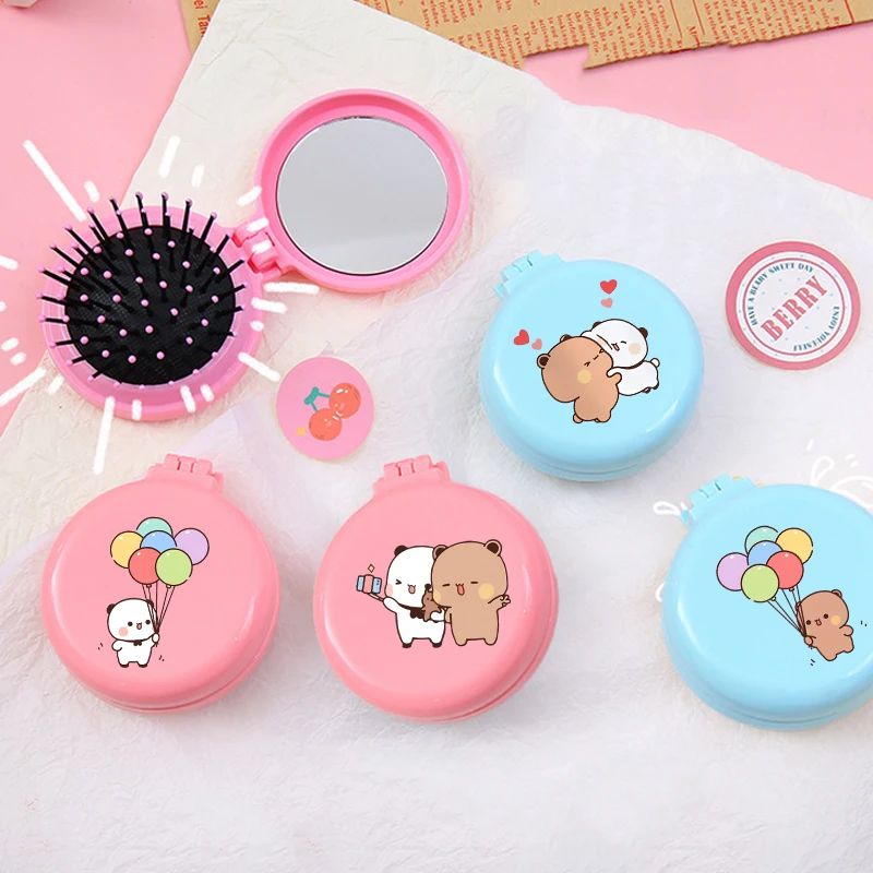 

Расческа-подушка Bubu Dudu с зеркалом, портативная массажная расческа-зеркало Yier Bear Panda, складная расческа для укладки волос в стиле аниме, хит продаж