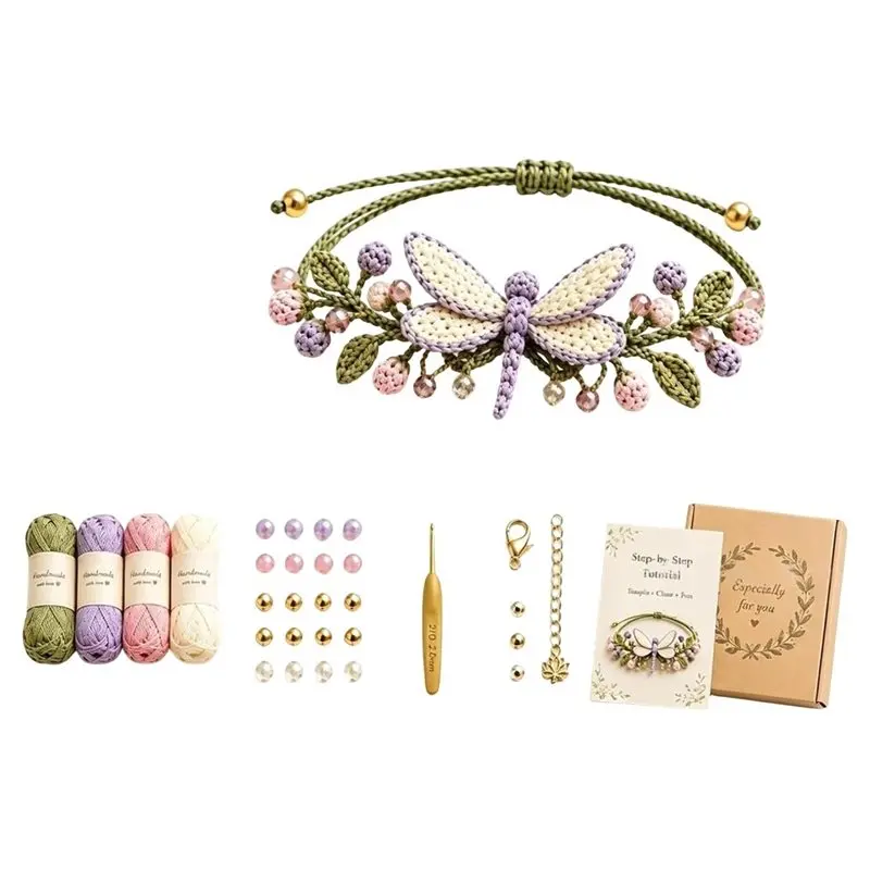 B97A-Botanical Bracelet Kit Relaxing Handmade Bracelet Kit Diy Crochet Kit Beginners Crochet Set For Crochet Practice