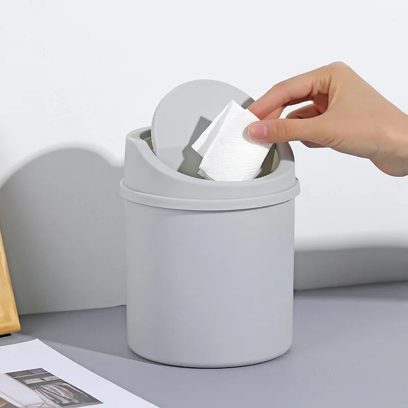 Mini Desktop Bin Small Trash Can Tube with Cover Bedroom Trash Garbage Can Clean Workspace Kitchen Storage Box Home Desk Dustbin