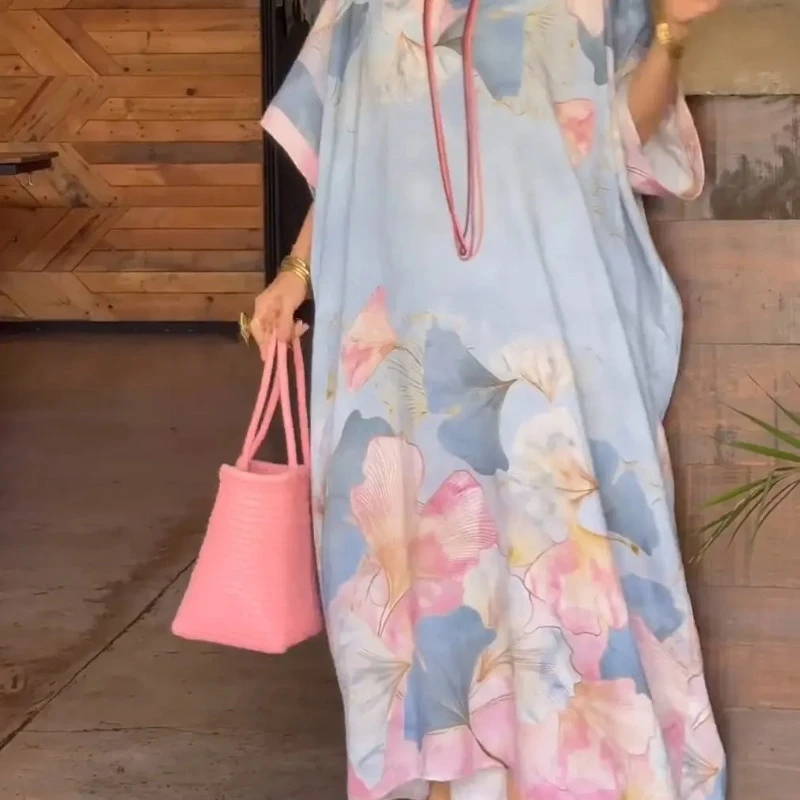 Dames casual losse jurk mode bloemenprint v-hals korte mouw trui jurken gewaad femme zomervakantie dameskleding