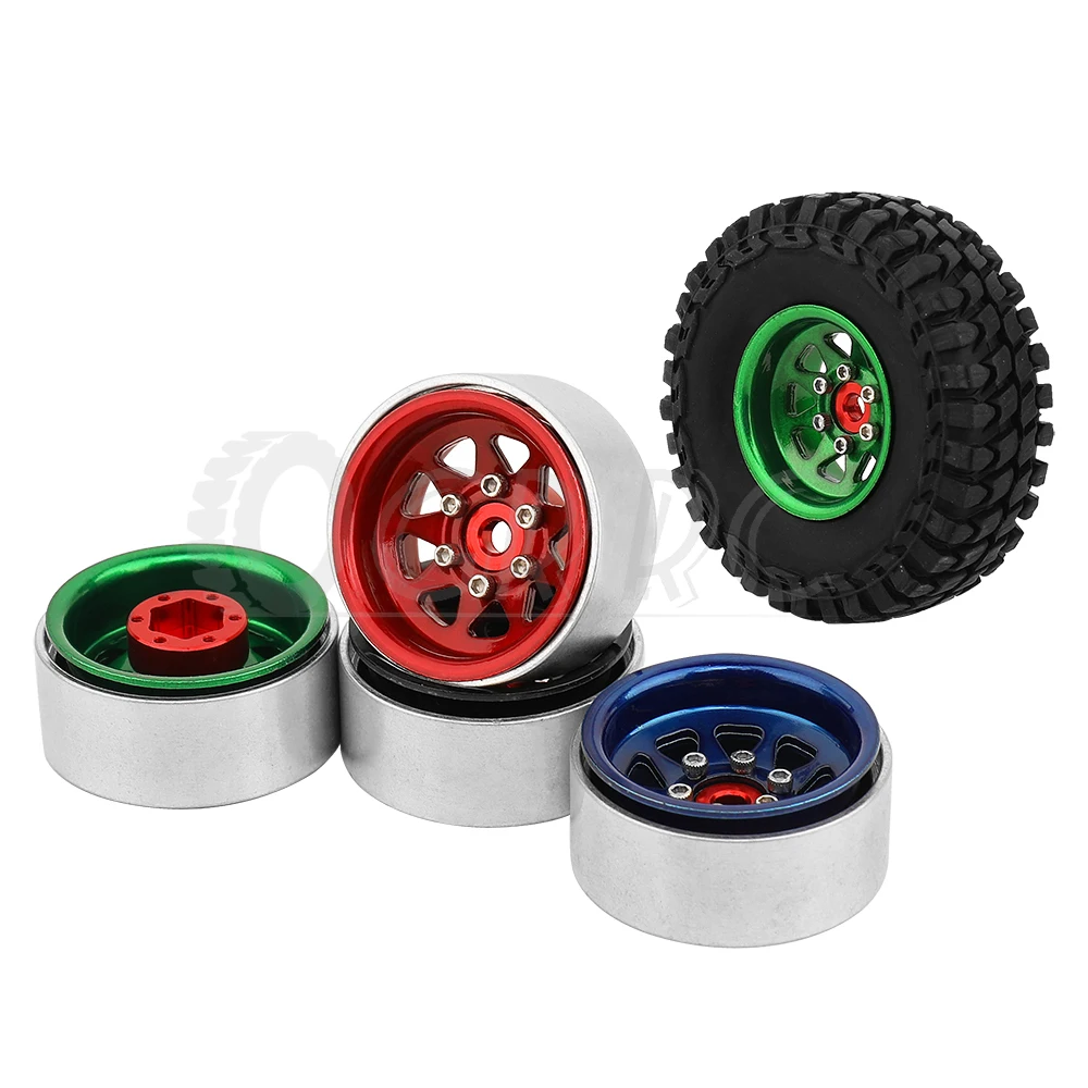 1.0 Inch Aluminum Alloy Beadlock Wheel Hub Rims w/ Tires For RC Crawler Car Axial 1/24 SCX24 AX24 1/18 TRX4M Wheels Upgrade Part