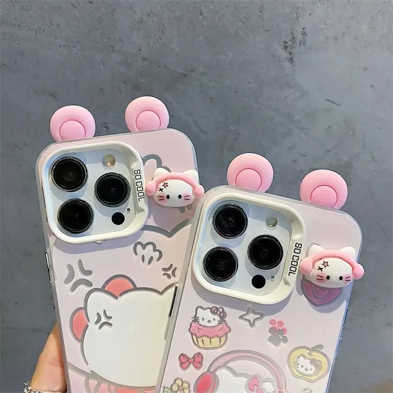 3D Ears Hello Kitty CaseFor Samsung Galaxy A06 A15 A35 A36 A56 A55 A54 A52 A24 A14 A32 Note 20 S25 Edge S24 Ultra S23 Plus S24FE