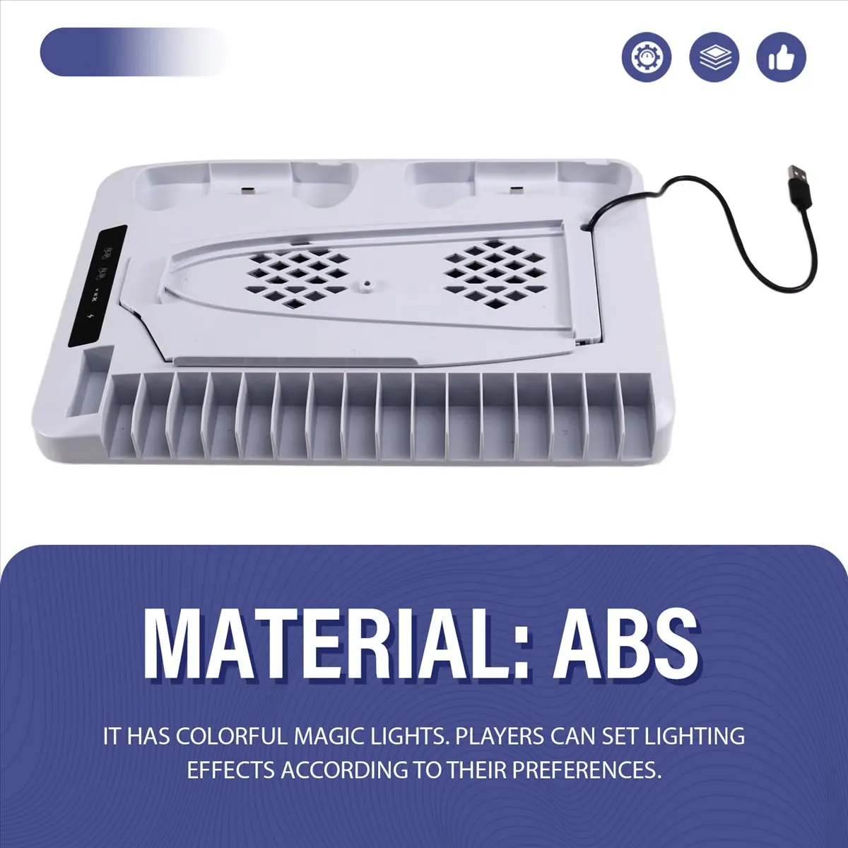 

Охлаждающая подставка RGB, подставка для зарядки геймпада для держателя консоли, крючок для гарнитуры, стеллаж для хранения игровых компакт-дисков для дисков и цифровых